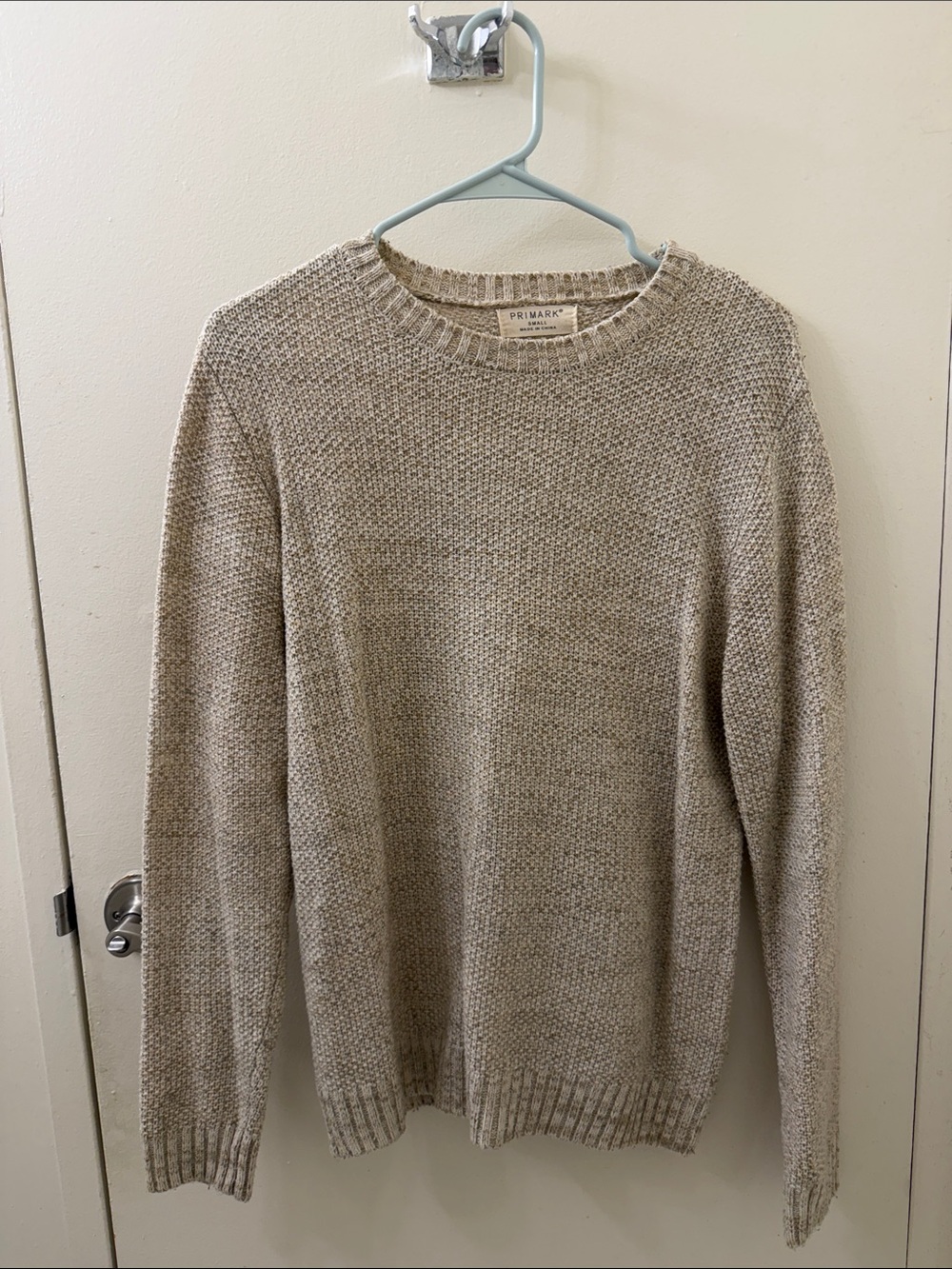 Primark Men’s Neutral Cream-Beige Knit Crewneck Sweater